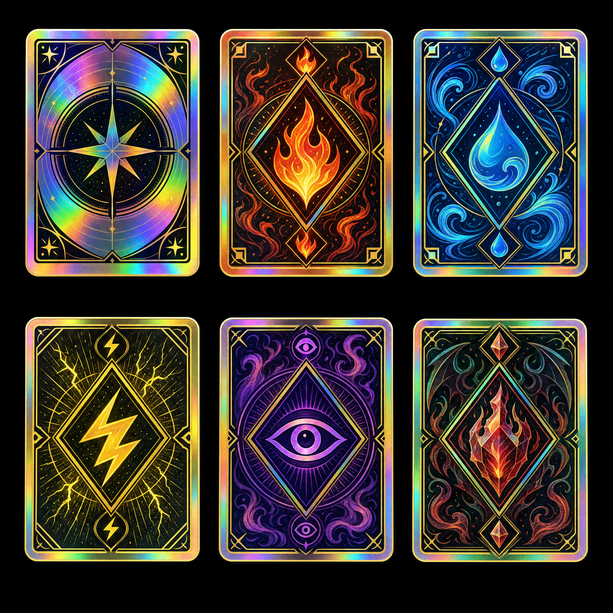 Holographic energy icon set