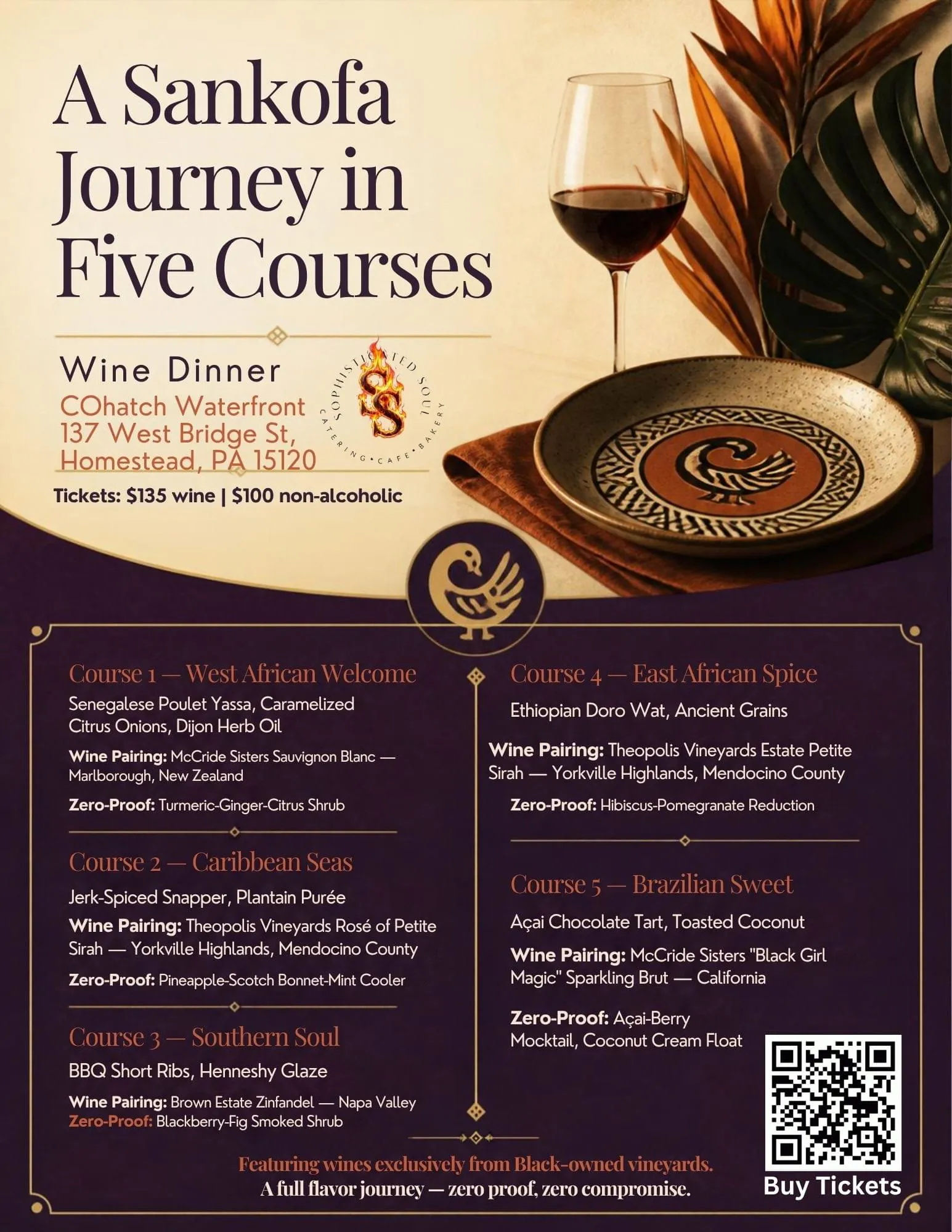 A Sankofa Journey in Five Courses wine dinner flyer