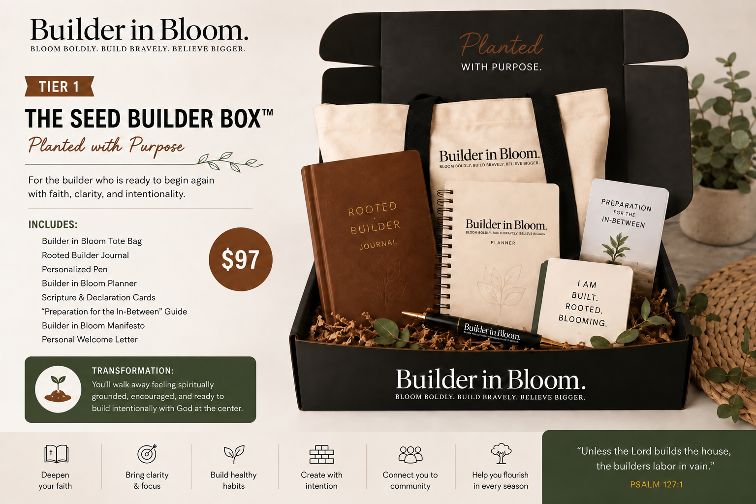 Seed Builder Box — journal, planner, tote bag, declaration cards and more
