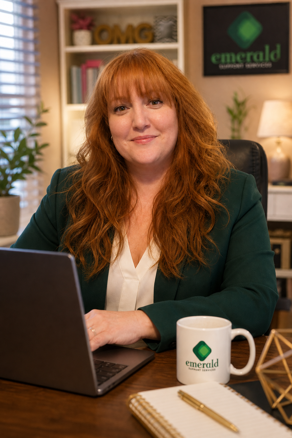 Erin at her desk